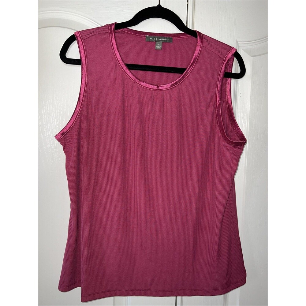 NWT Kate & Mallory Scoop Neck Ribbed Shimmer Trim Tank Top XL Pink Stretch Layer